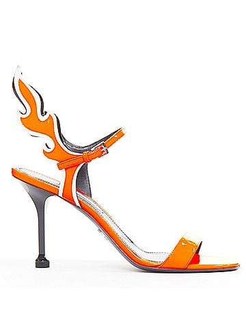 Prada Prada Flame bright orange patent Fire mid heel sandals (view 1)
