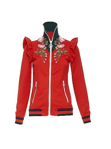 Gucci Gucci red pink flower embroidery applique web trim track jacket (view 1)