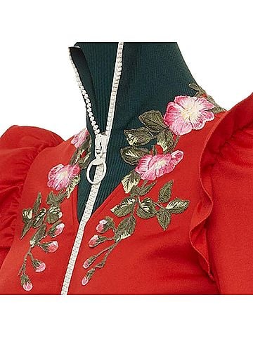 Gucci Gucci red pink flower embroidery applique web trim track jacket (view 2)