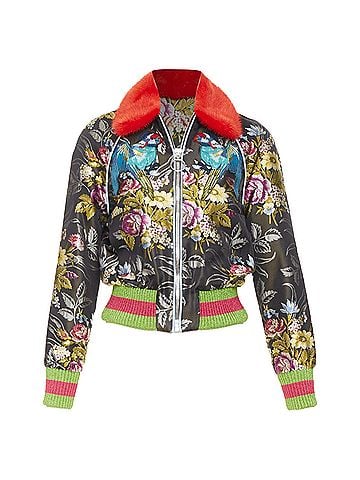 Gucci Gucci floral jacquard mink fur collar bomber jacket (view 1)