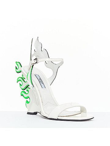 Prada Prada Flame Wedge white neon green patent Fire heel sandals (view 2)