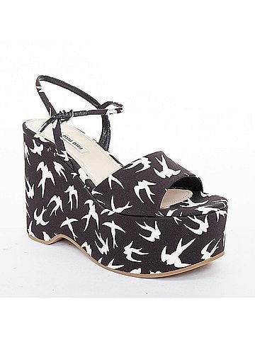 Miu Miu Miu Miu 2010 Blue Swallow Print Wedge Heels (view 2)