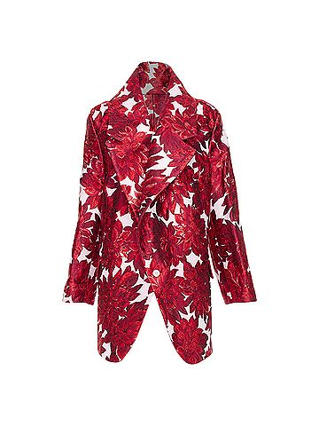 Comme des Garçons Comme des Garcons red floral brocade single button trapeze coat (view 1)