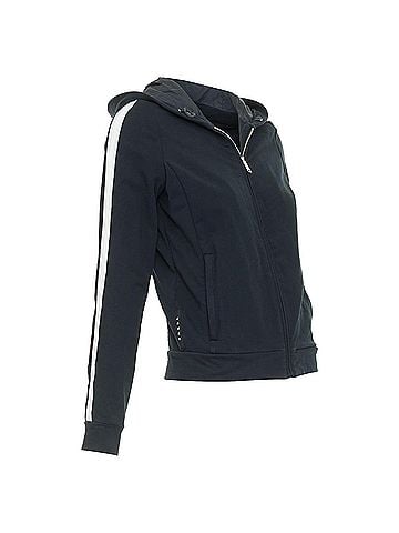 Prada Prada Linea Rossa striped zip front logo cropped hoodie (view 1)