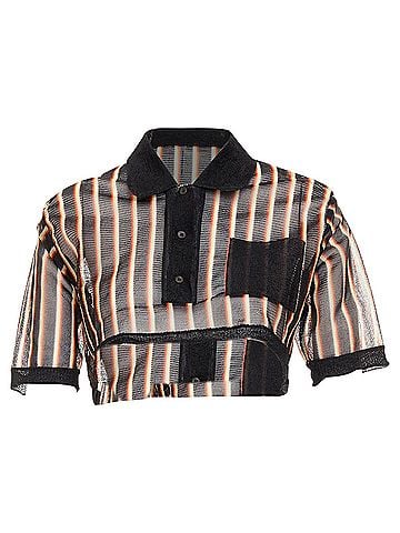 Miu Miu Miu Miu psychedelic black striped sheer cropped polo shirt (view 1)