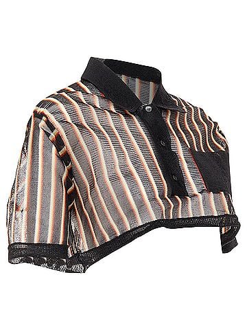 Miu Miu Miu Miu psychedelic black striped sheer cropped polo shirt (view 2)