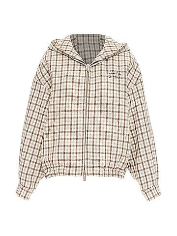 Miu Miu Miu Miu cocoa brown check logo hooded blouson jacket (view 1)