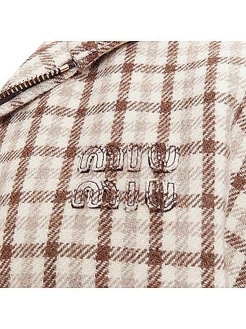 Miu Miu Miu Miu cocoa brown check logo hooded blouson jacket (view 2)