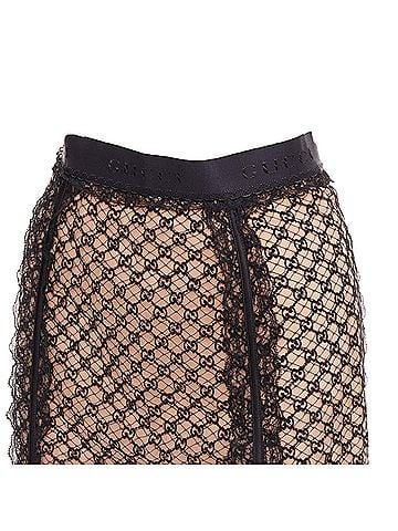 Gucci Gucci Aria black nude GG mesh lace lingerie midi skirt (view 2)