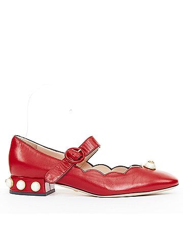 Gucci Gucci Willow red calf leather GG pearl embellished flats shoes (view 1)