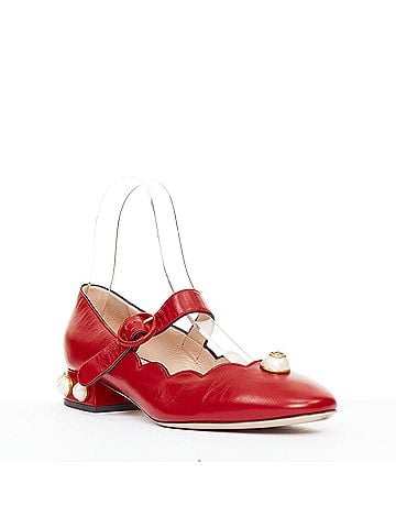 Gucci Gucci Willow red calf leather GG pearl embellished flats shoes (view 2)