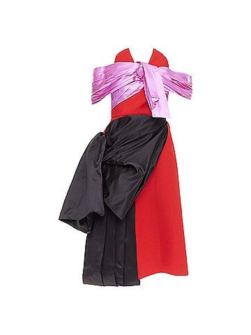 Prada Prada red pink black virgin wool satin sash bustier dress (view 1)