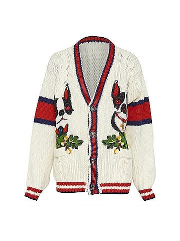 Gucci Gucci Bosco Orso Dog Bulldog red cream wool needlepoint cardigan (view 1)