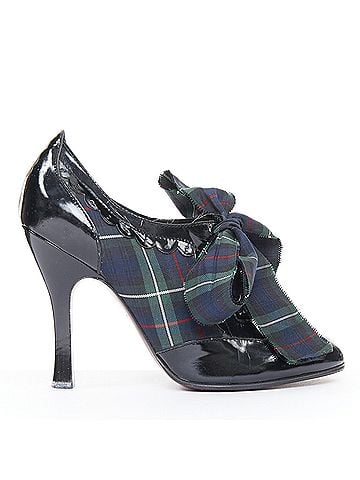 Louis Vuitton LOUIS VUITTON 2004 Runway green tartan black patent lace up heels pumps EU38.5 (view 1)