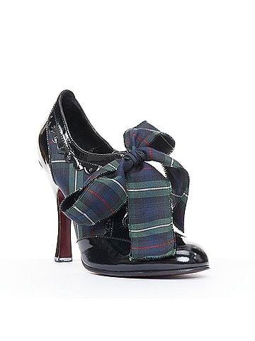 Louis Vuitton LOUIS VUITTON 2004 Runway green tartan black patent lace up heels pumps EU38.5 (view 2)