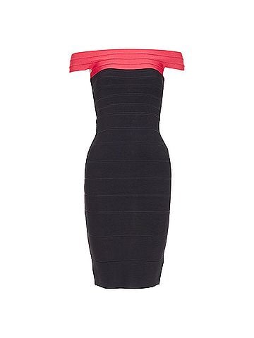 Herve Leger HERVE LEGER red colorblock off shoulder bandage bodycon cocktail dress XXS (view 1)