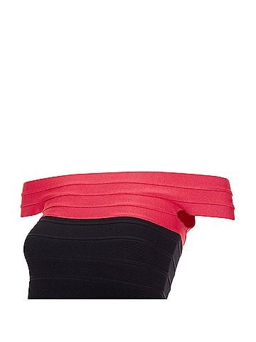 Herve Leger HERVE LEGER red colorblock off shoulder bandage bodycon cocktail dress XXS (view 2)