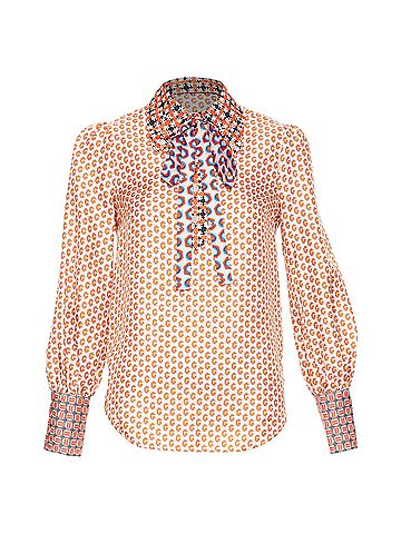 Gucci Gucci Romain Blue Silk Geometric Pussy Bow Blouse (view 1)