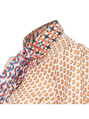 Gucci Gucci Romain Blue Silk Geometric Pussy Bow Blouse (view 2)