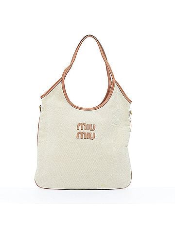 Miu Miu Miu Miu 2023 Ivy White Canvas Brown Leather Trim Tote Bag (view 1)