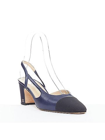 Chanel Chanel Blue Leather Grosgrain Cap Toe Slingback Pumps (view 2)