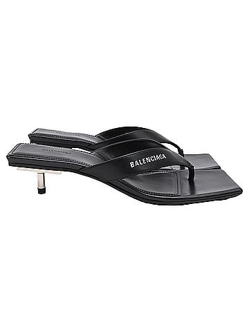 Balenciaga Balenciaga Square-Toe Kitten-Heel Thong Sandals in Black Leather (view 1)