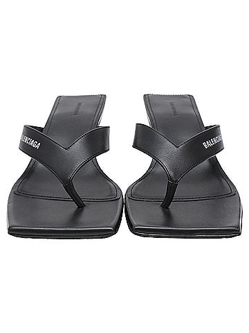 Balenciaga Balenciaga Square-Toe Kitten-Heel Thong Sandals in Black Leather (view 2)