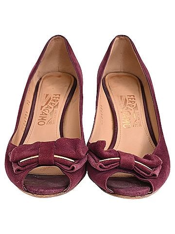 Salvatore Ferragamo Salvatore Ferragamo Ribbon Heels in Burgundy Suede (view 2)