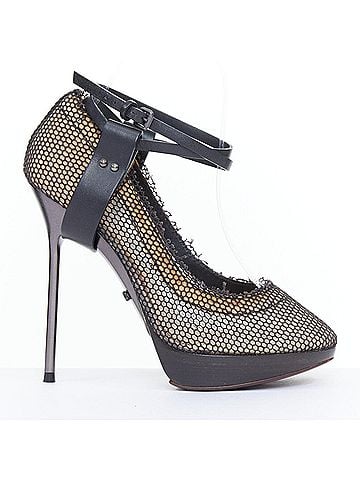 Lanvin Lanvin 2011 Black Fishnet Mesh Ankle Harness Platform Heels (view 1)