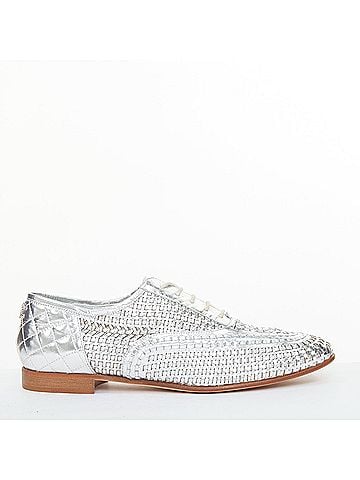 Chanel CHANEL 2016 interlocking CC metallic silver woven leather oxford EU39 US9 (view 1)