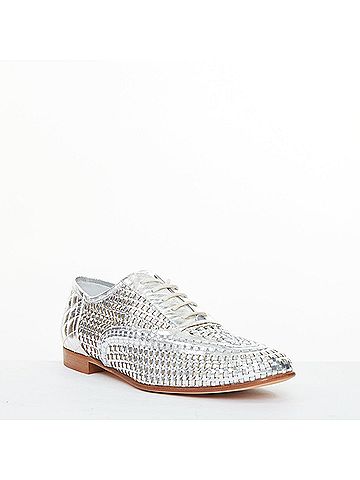 Chanel CHANEL 2016 interlocking CC metallic silver woven leather oxford EU39 US9 (view 2)