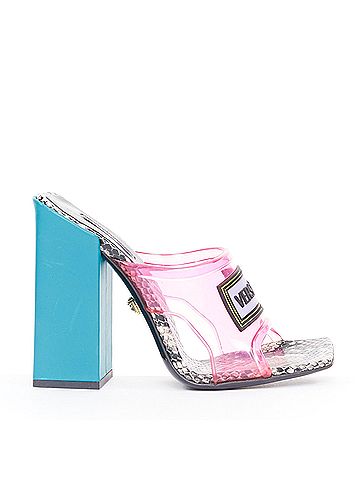 Versace VERSACE 2019 Runway 90s Vintage Logo transparent pink PVC mules EU38.5 US8.5 (view 2)