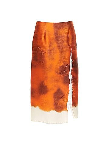 Prada PRADA 2023 Runway orange watercolor satin creased paper slit dress IT38 XS (view 1)