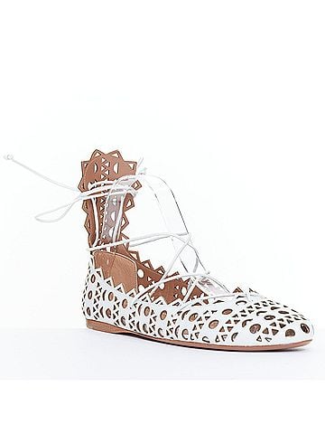 Alaïa Alaia Vienne White Leather Perforated Ballerina Flats (view 2)