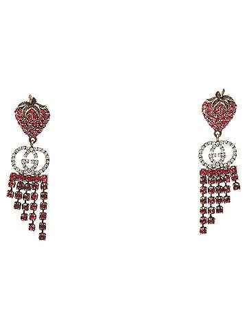 Gucci GUCCI 2019 GG crystal strawberry pink rhinestone tiered fringe earrings Pair (view 1)