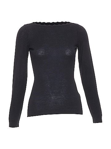 Alaïa Alaia Black Semi Sheer Scalloped Boat Neck Top (view 1)