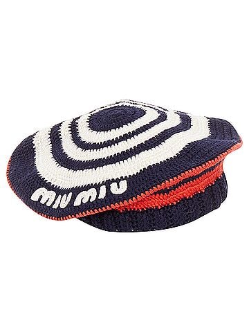 Miu Miu Miu Miu logo applique striped crochet knit beret hat (view 1)