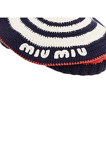 Miu Miu Miu Miu logo applique striped crochet knit beret hat (view 2)