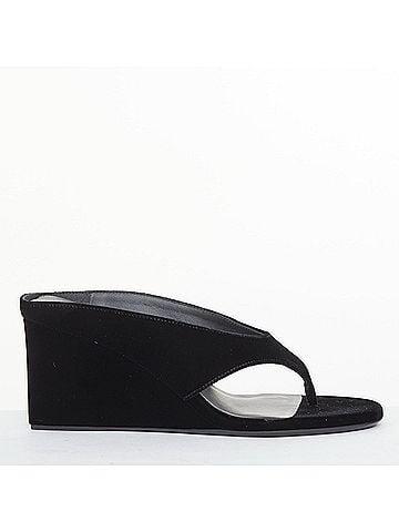 Alaïa Alaia 2023 Black Velvet Sculptural Thong Wedge Sandals (view 1)