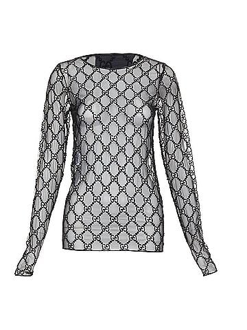 Gucci Gucci sheer monogram GG embroidered tulle long sleeve top (view 1)
