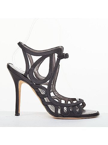 Manolo Blahnik Manolo Blahnik Black Satin Abstract Loop Sandals (view 1)