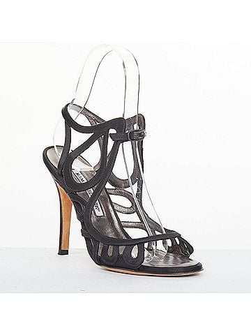 Manolo Blahnik Manolo Blahnik Black Satin Abstract Loop Sandals (view 2)