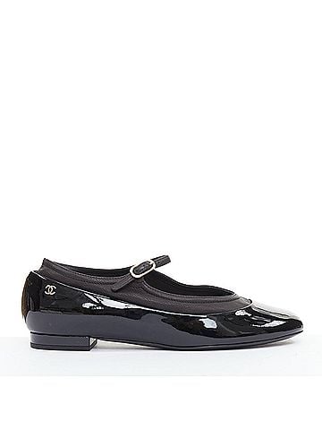 Chanel Chanel patent leather silver CC logo mary jane ballet flats (view 1)