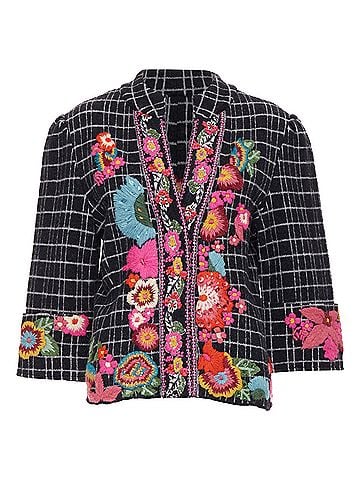 Kenzo Kenzo grid check wool floral embroidered jacket (view 1)