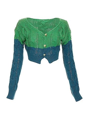 ETRO Etro bicolor mixed cable knit cropped cardigan (view 1)