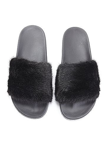 Givenchy Givenchy Mink Fur Logo Pool Slides (view 1)