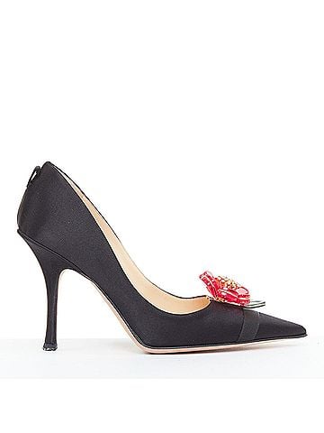 Jimmy Choo Jimmy Choo Entice satin grosgrain flower brooch pumps (view 1)