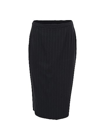 Giorgio Armani Giorgio Armani Pinstripe Midi Pencil Skirt in Navy Blue Wool (view 1)
