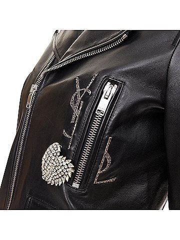 Saint Laurent Saint Laurent Pearl Heart embellished leather jacket (view 2)