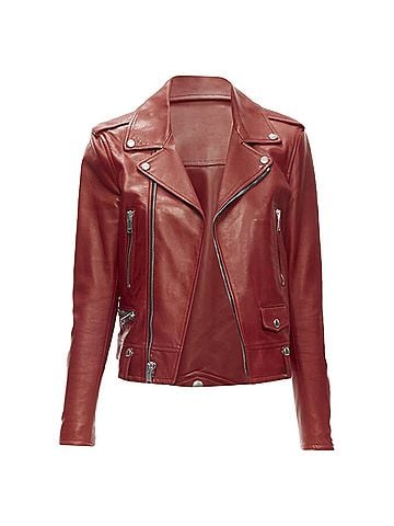 Saint Laurent Saint Laurent red lambskin leather moto biker jacket (view 1)